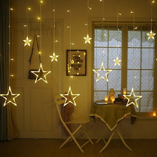 Гирлянда светодиодная Штора Звездопад 2.5метра 138LED 12 звезд 220В Warm white