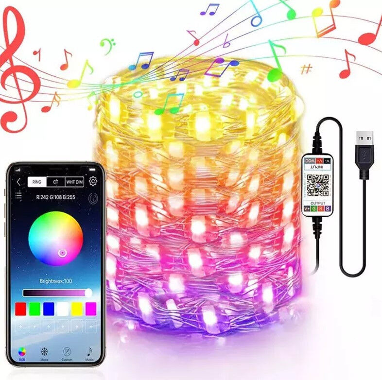 Умная гирлянда Smart управление от смартфона, 10метров, 100 лампочек
