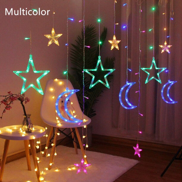 Гирлянда светодиодная штора Звезды Месяц 138 led, 2.5м ширина, мульти цвет