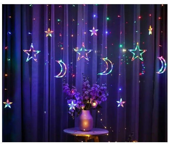 Гирлянда светодиодная штора Звезды Месяц 138 led, 2.5м ширина, мульти цвет