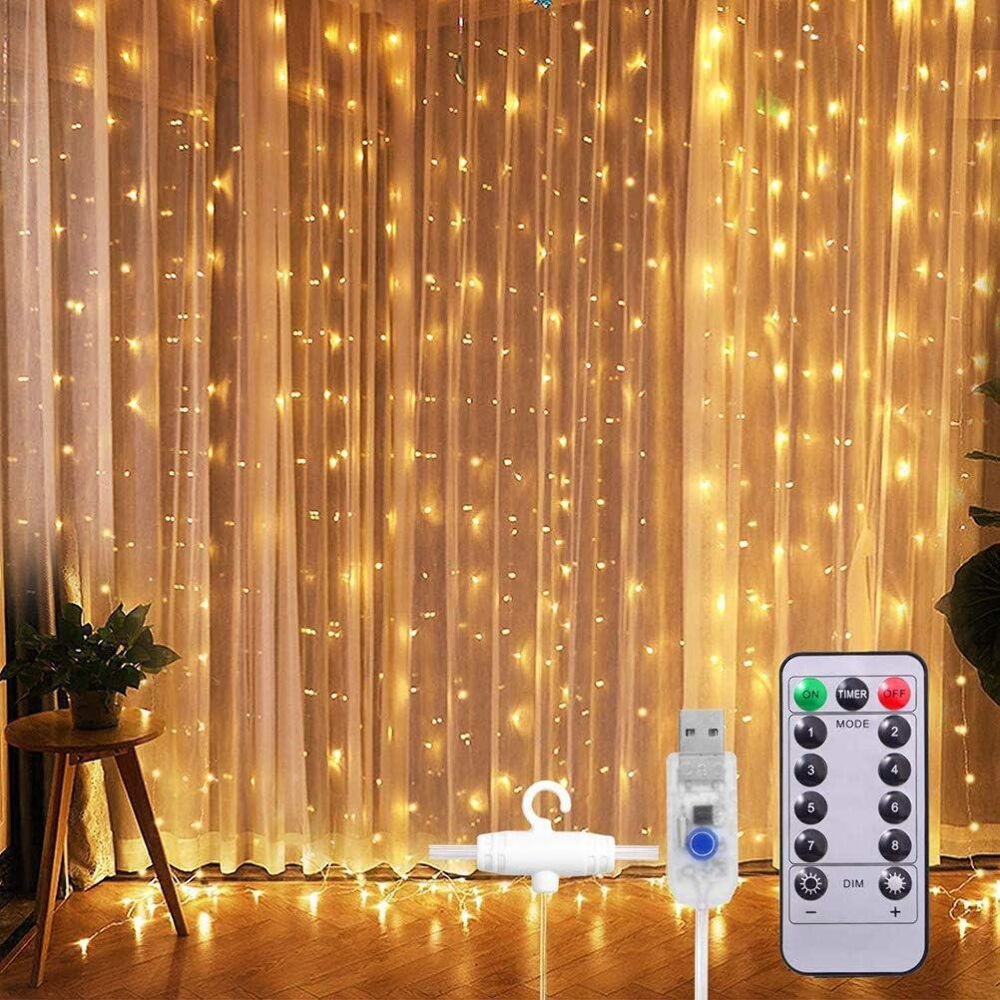 Гирлянда штора капля росы Sun Lamp 3х3 метра 300 LED с пультом и USB питанием