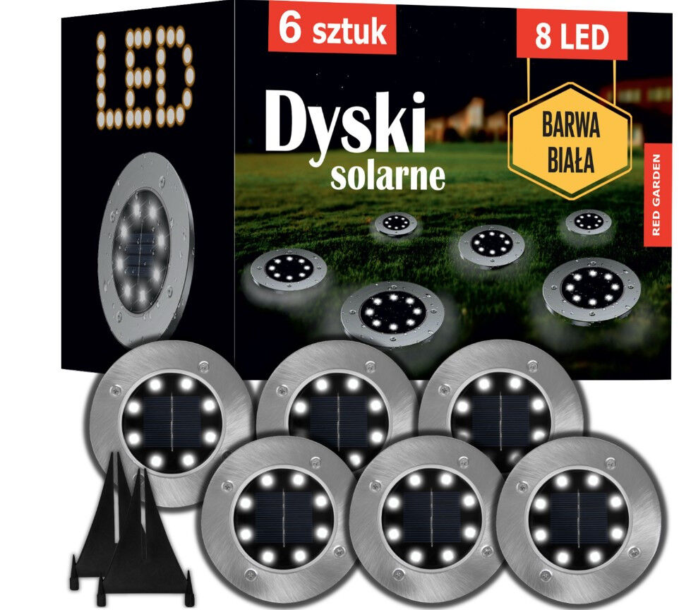 Автоматические дисковые лампы на солнечной батарее Red Garden 8 led, набор 6шт