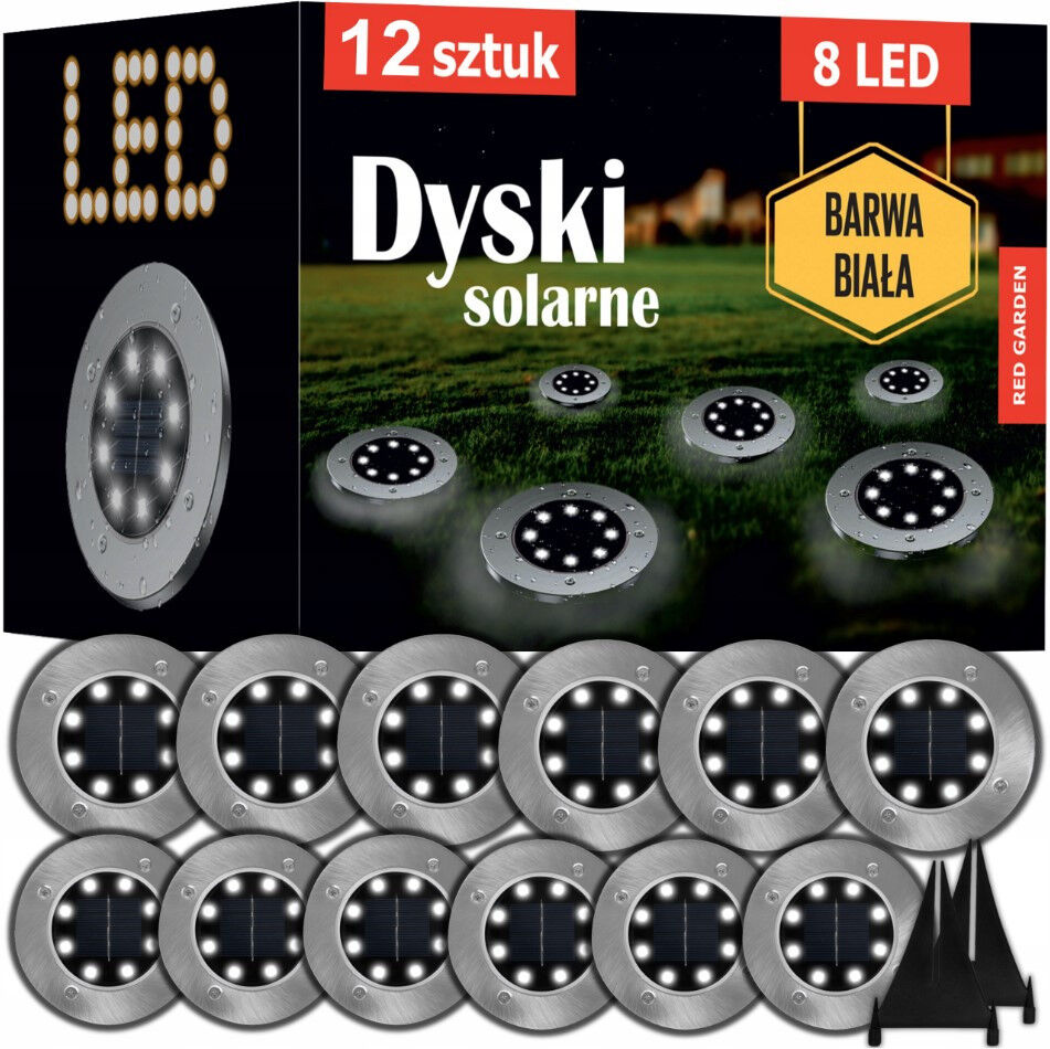 Автоматические дисковые лампы на солнечной батарее Red Garden 8 led, набор 12шт