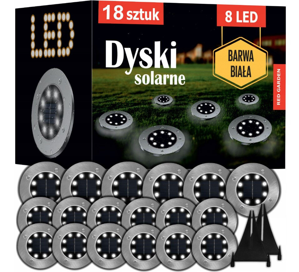 Автоматические дисковые лампы на солнечной батарее Red Garden 8 led, набор 18шт