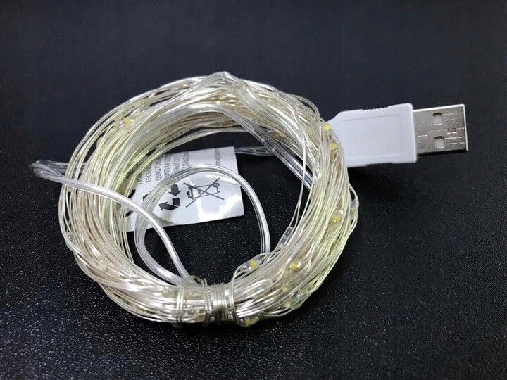 Гирлянда капля росы usb Sun Lamp 100 led нить длина 10м c USB для 5v, от powerbank, белый свет