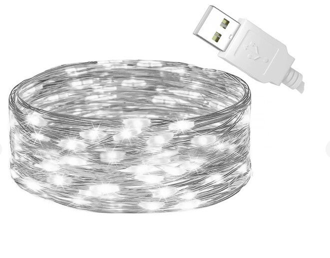 Гирлянда капля росы usb Sun Lamp 100 led нить длина 10м c USB для 5v, от powerbank, белый свет
