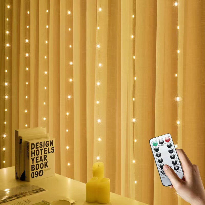 Гирлянда штора Sun Lamp большие капли росы 3х2,5 метра 200 led c пультом от USB от powerbank