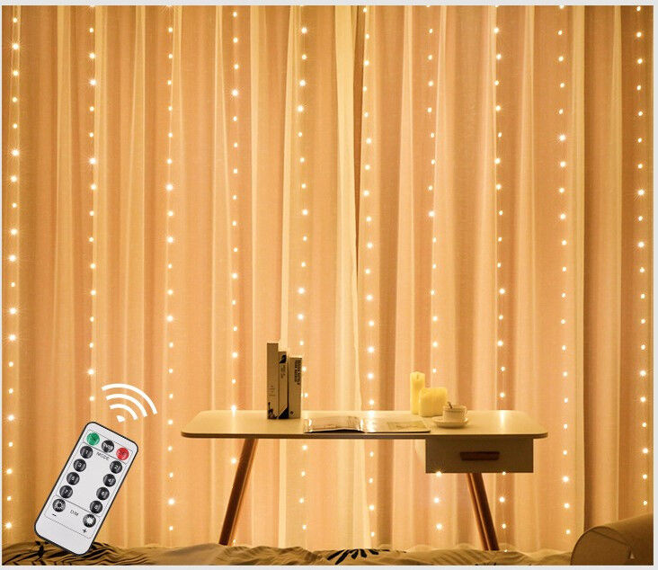 Гирлянда штора Sun Lamp большие капли росы 3х2,5 метра 200 led c пультом от USB от powerbank