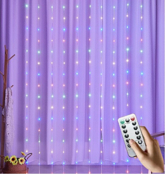 Гирлянда штора Sun Lamp большие капли росы 3х2,5 метра 200 LED RGB с пультом от USB от powerbank