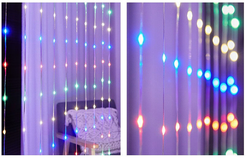 Гирлянда штора Sun Lamp большие капли росы 3х2,5 метра 200 LED RGB с пультом от USB от powerbank