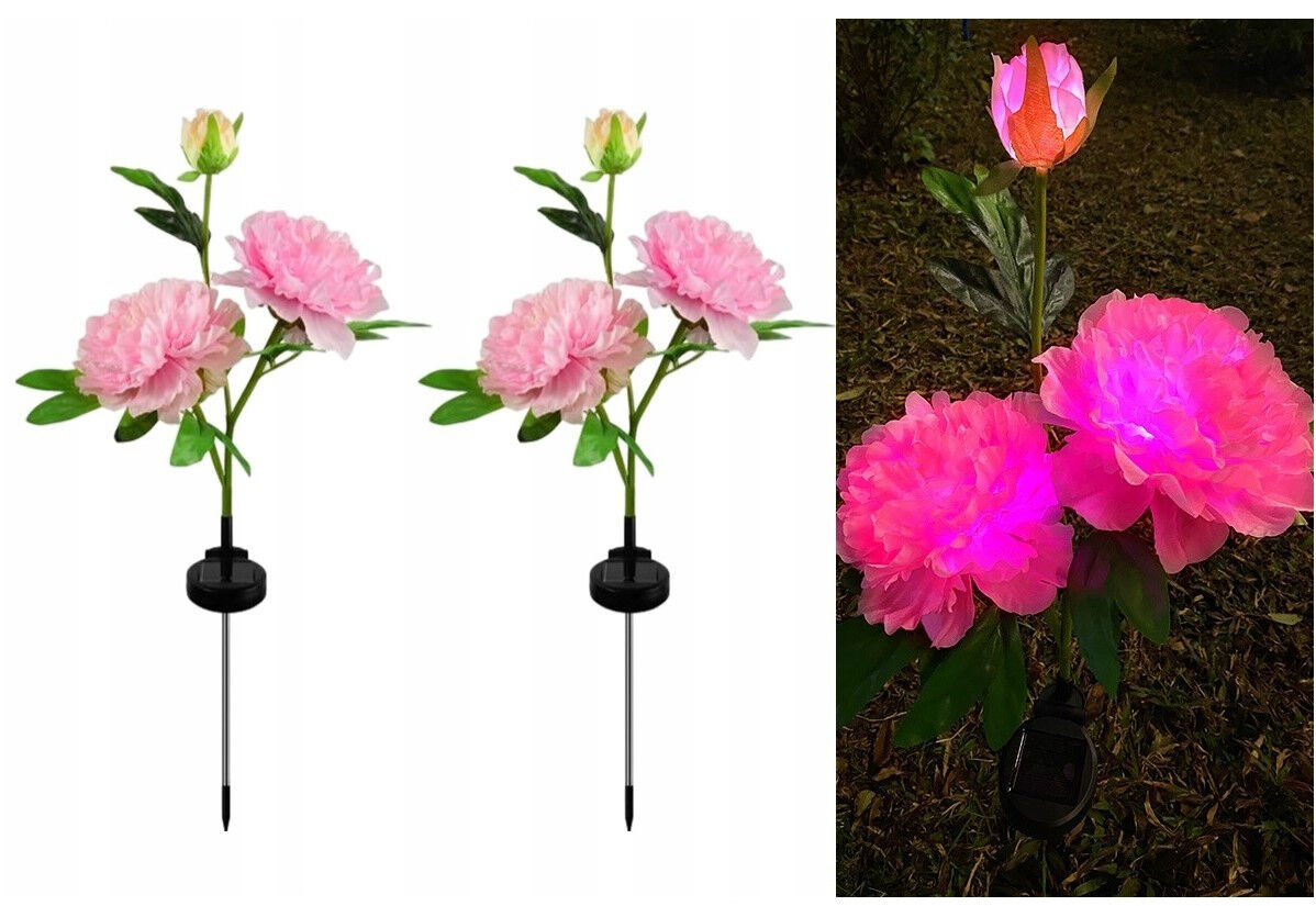 Уличные садовые светильники на солнечной батарее Garden Peony pink Light, для двора, террасы, 2 шт.