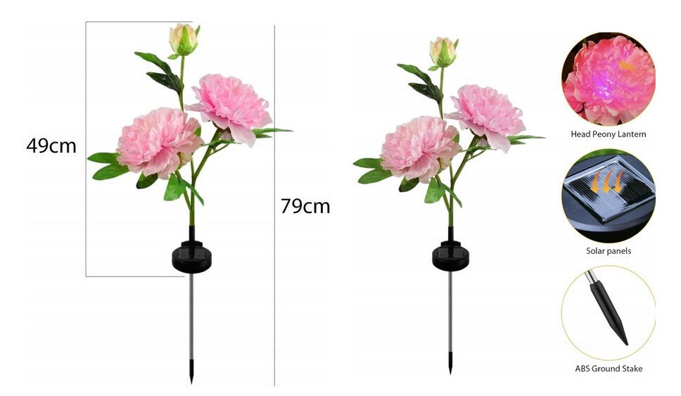 Уличные садовые светильники на солнечной батарее Garden Peony pink Light, для двора, террасы, 2 шт.