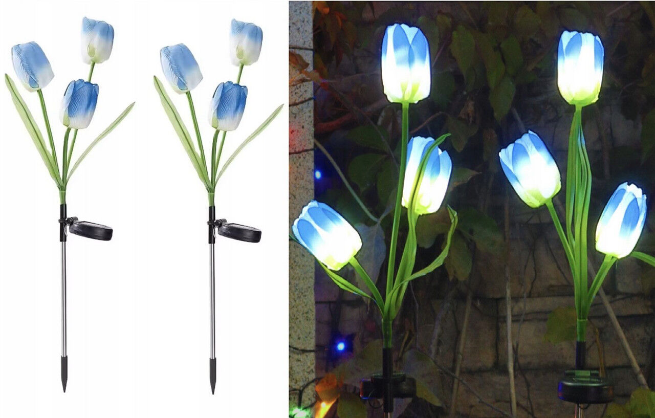Вуличні садові світильники BlueTulip flower на сонячній батареї, квіти тюльпани 2 шт. для двору, тераси