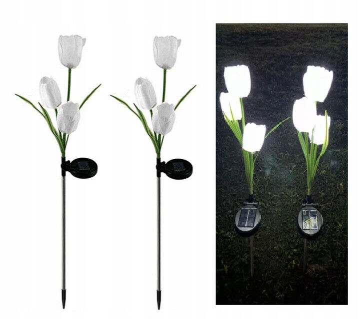 Вуличні садові світильники White Tulip flower на сонячній батареї, квіти тюльпани 2 шт. для двору, тераси
