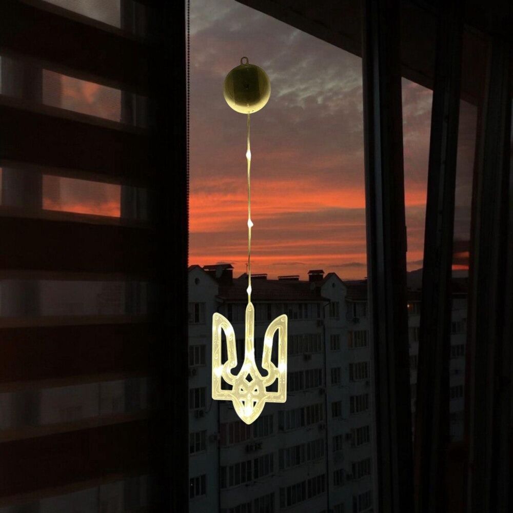 Светодиодная гирлянда фигурка Украинский Тризуб 10лед на батарейках 3А и присоске на окно или стену