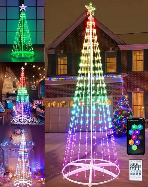 Новогодняя конусная елка умная светодиодная 180см LED гирлянда 190 лампочек RGB, Bluetooth