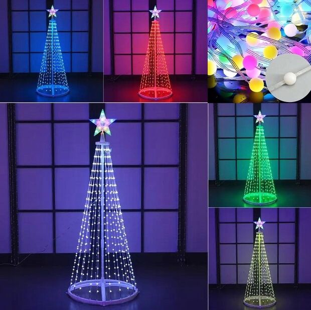 Новогодняя конусная елка умная светодиодная 180см LED гирлянда 190 лампочек RGB, Bluetooth