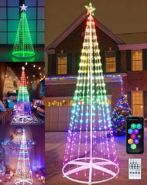 Новогодняя конусная елка умная светодиодная 250см LED гирлянда 340 лампочек RGB, Bluetooth