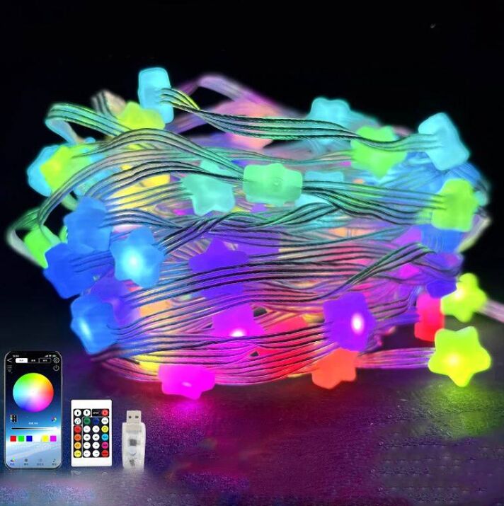 Гирлянда Умная светодиодная музыкальная 33LED 5 метром большие Звездочки Multi USB