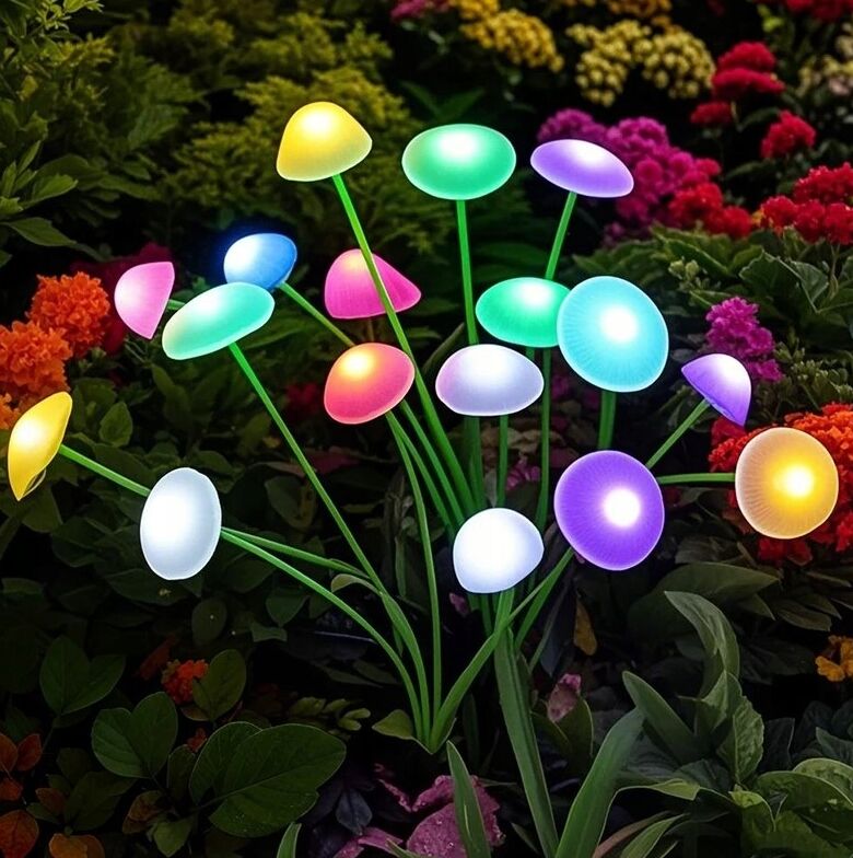 Ліхтарики сонячні садові у формі грибів 10 LED RGB, водонепроникні IP65, набір 2 шт для декору саду