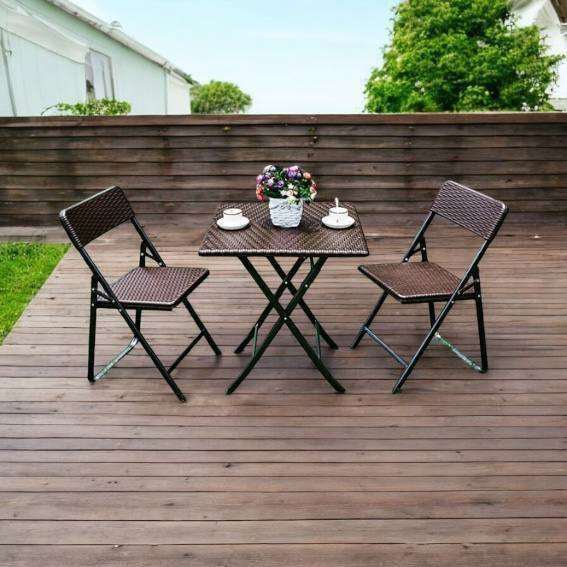 Садовый набор Spring Fun RATTAN BROWN - стол 61,5см + 2 кресла Раскладная мебель для террасы с ПНД Комплект коричневый