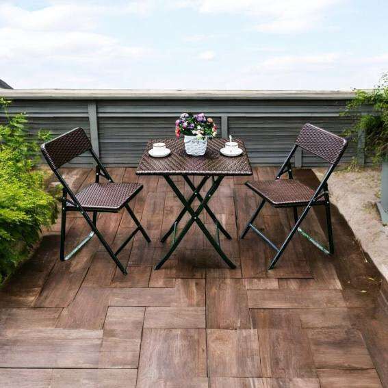 Садовый набор Spring Fun RATTAN BROWN - стол 61,5см + 2 кресла Раскладная мебель для террасы с ПНД Комплект коричневый
