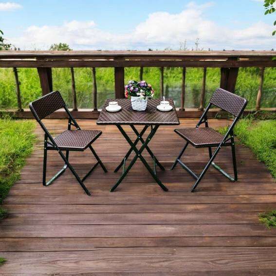 Садовый набор Spring Fun RATTAN BROWN - стол 61,5см + 2 кресла Раскладная мебель для террасы с ПНД Комплект коричневый