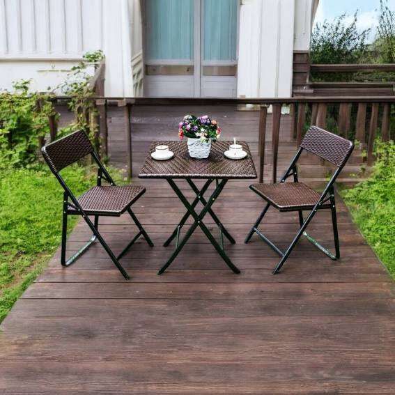 Садовый набор Spring Fun RATTAN BROWN - стол 61,5см + 2 кресла Раскладная мебель для террасы с ПНД Комплект коричневый