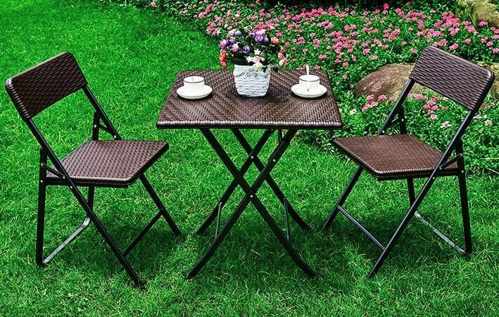 Комплект садових меблів SpringFun стиль Rattan brown розкладні для відпочинку, банкету, туризму, кейтерингу та заходів стіл складний + 2 стільці