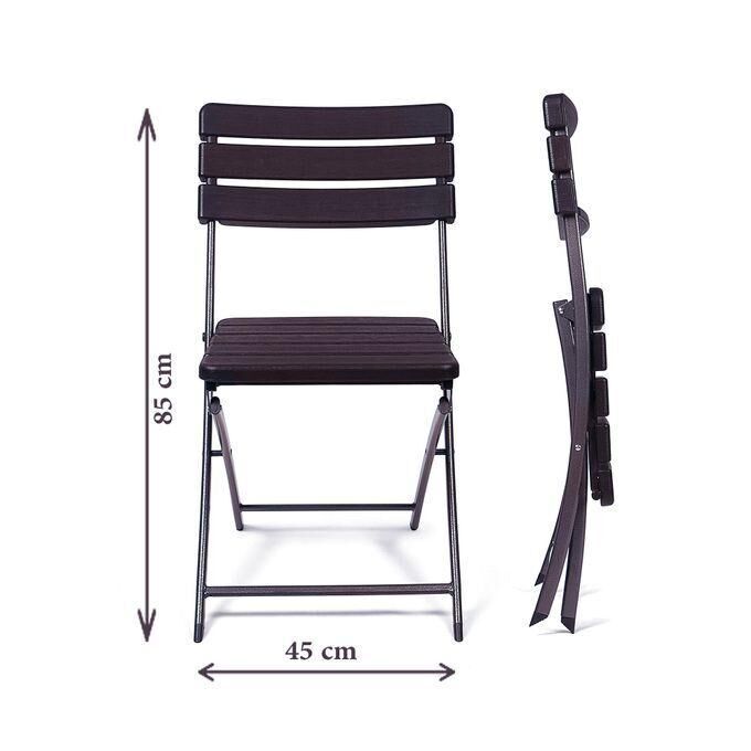 Садовый набор Spring Fun WOODEN - стол 61,5см + 2 стулья Раскладная мебель для террасы из ПНД и стали Комплект для пикника