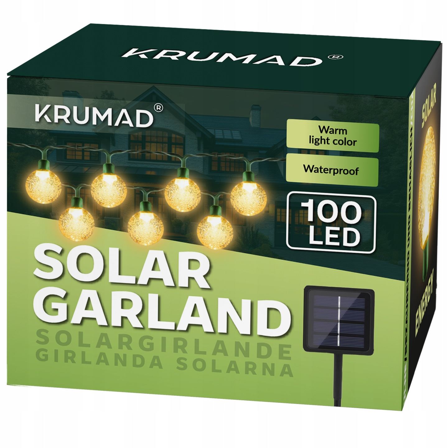 Вулична гірлянда садова SunLamp Krumad на сонячній батареї 100 LED 14м Водонепроникна IP65 8 режимів світіння  Теплий жовтий колір