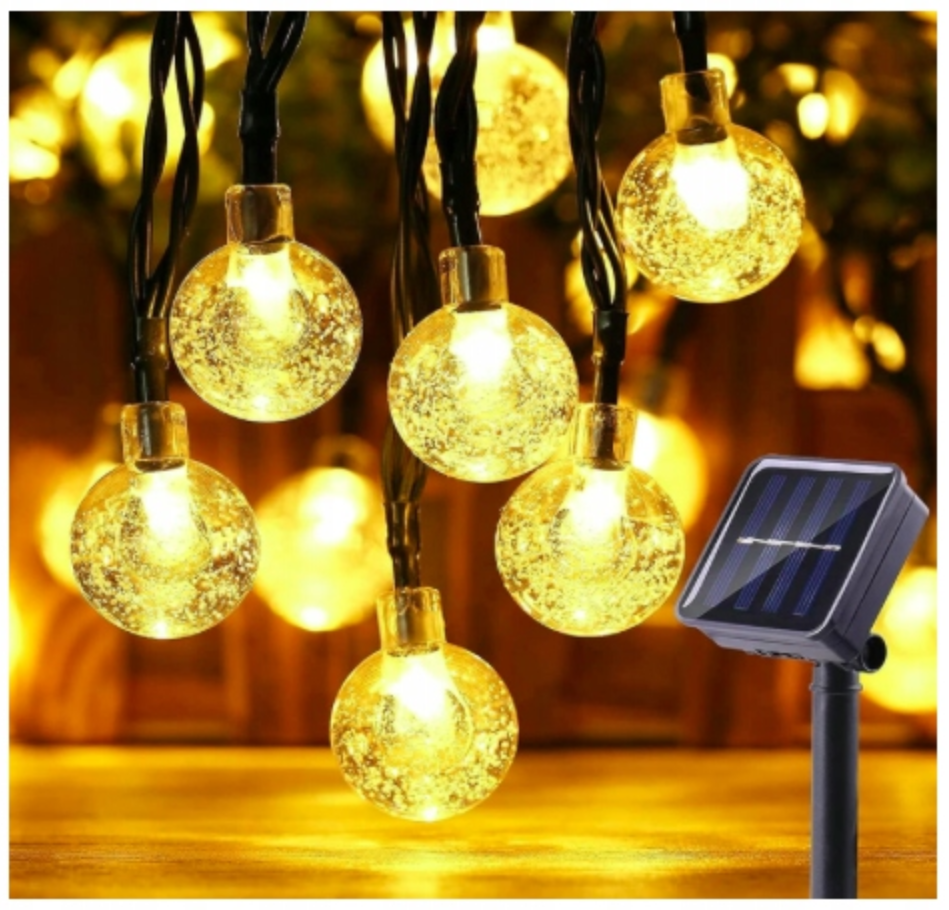 Гірлянда на сонячній батареї SunLamp, 12 м, 100 LED-кульок "Кришталеві шари" — преміум якість і неймовірна краса для вулиці та дому